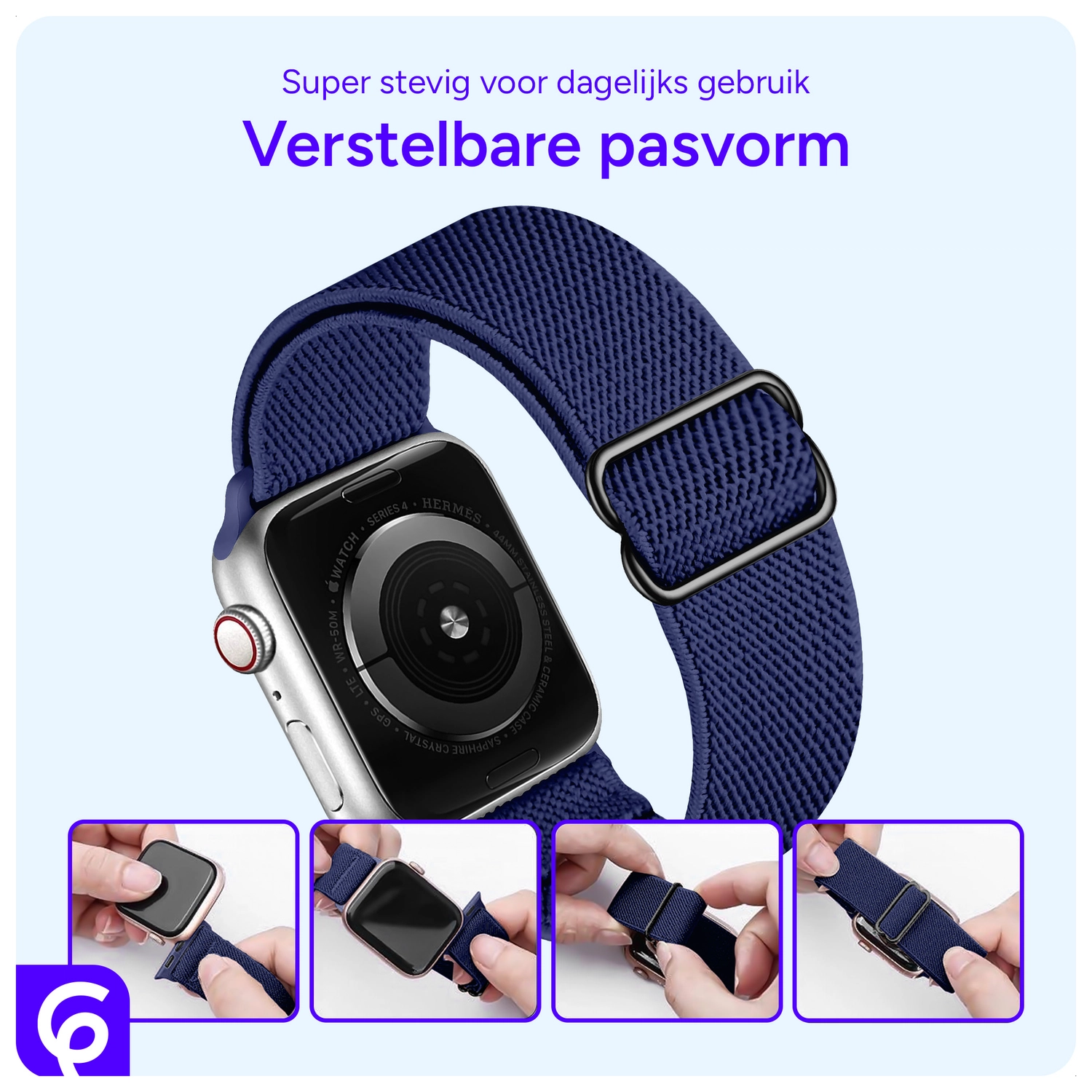 SBG Nylon - Apple Watch Bandje - 1-11/SE/Ultra - 49/46/45/44/42MM - Navy Blauw afbeelding 2