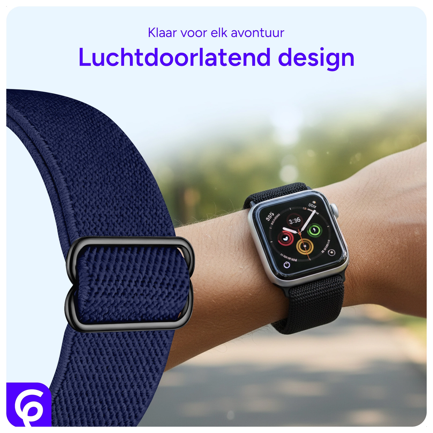 SBG Nylon - Apple Watch Bandje - 1-11/SE/Ultra - 49/46/45/44/42MM - Navy Blauw afbeelding 3