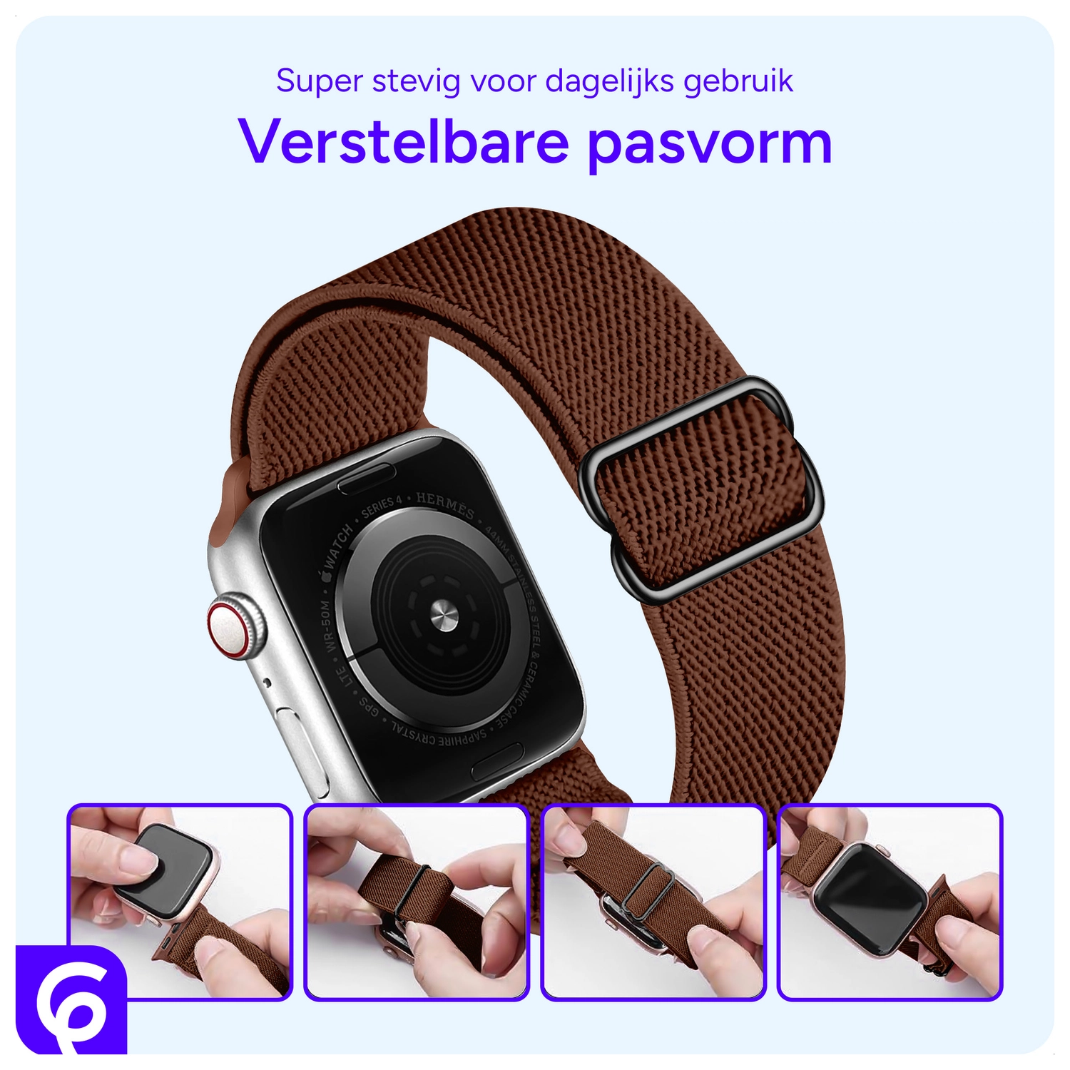 SBG Nylon Apple Watch Bandje 49/46/45/44/42mm Elastisch Sport Bruin afbeelding 2