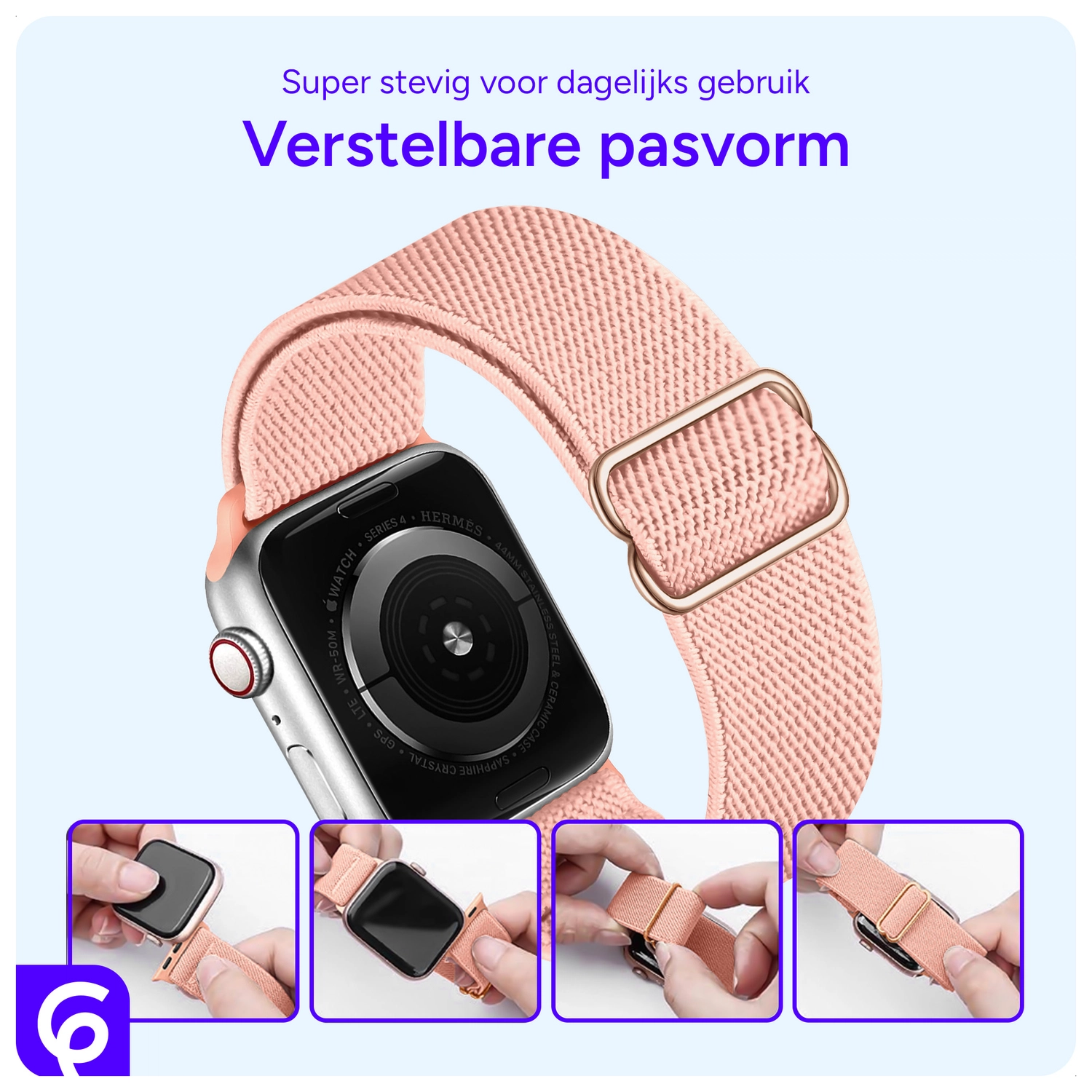 SBG Nylon - Apple Watch Bandje - 1-11/SE/Ultra - 49/46/45/44/42MM - Rose afbeelding 2