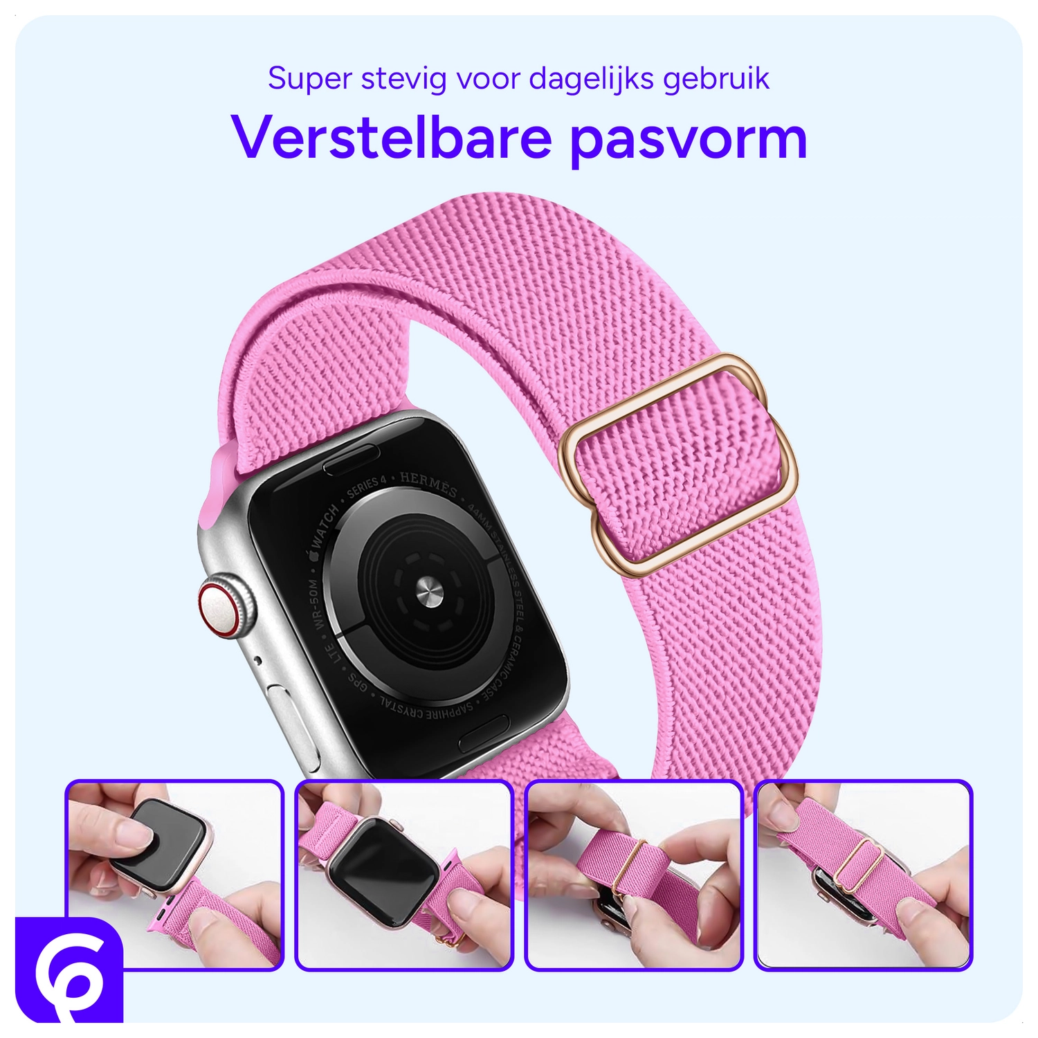 SBG Nylon - Apple Watch Bandje - 1-11/SE/Ultra - 49/46/45/44/42MM - Roze afbeelding 2