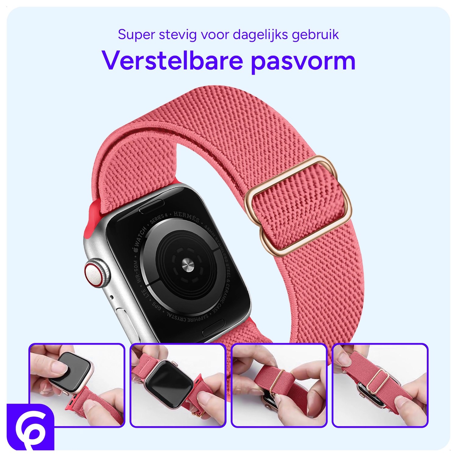 SBG Nylon - Apple Watch Bandje - 1-11/SE/Ultra - 49/46/45/44/42MM - Rose Rood afbeelding 2