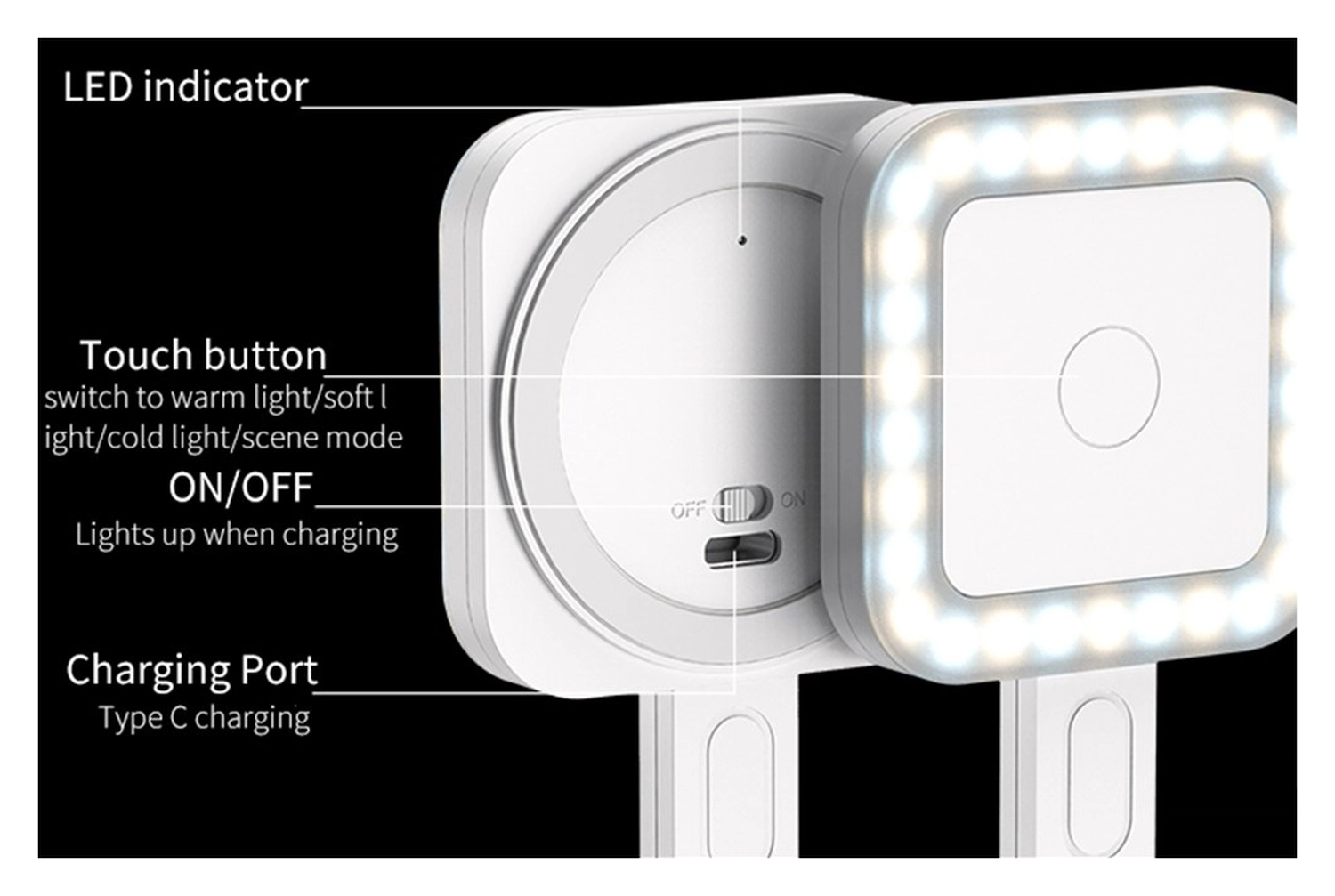 MagSafe Selfie Telefoon Lamp voor Make Up/Vloggen/Foto/Selfie Zwart afbeelding 3