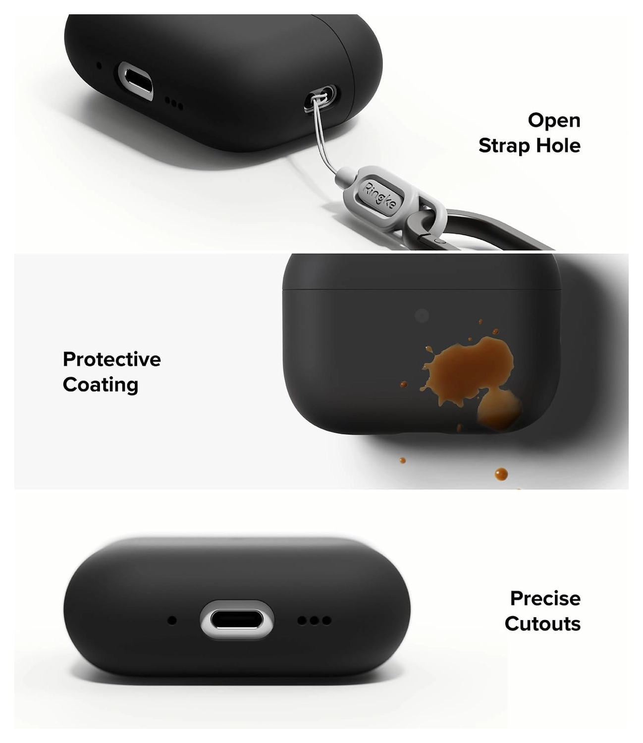 Ringke Silicone Case Apple AirPods Pro 3 Hoesje Siliconen Cover Zwart afbeelding 6