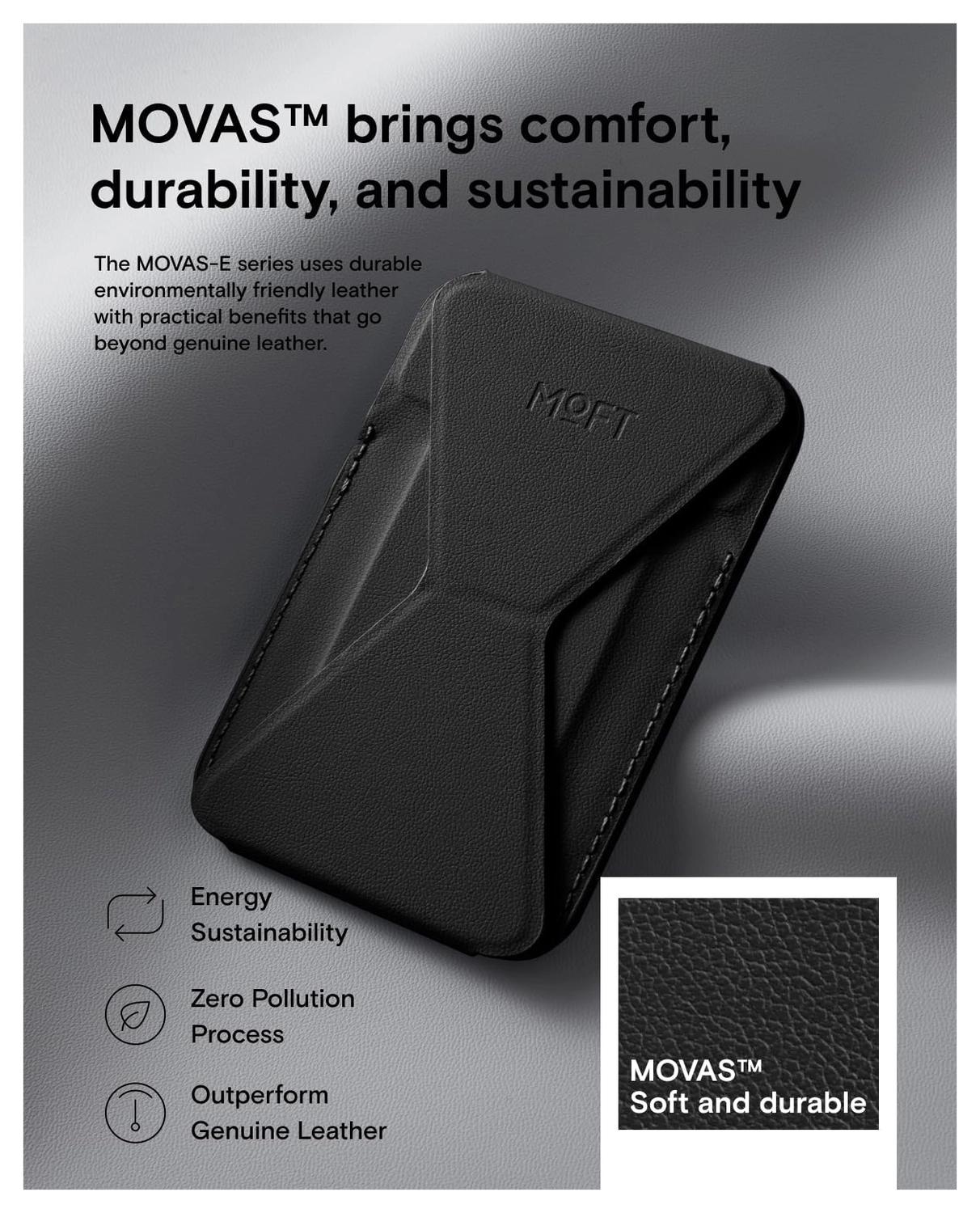 MOFT MOVAS Snap-On MagSafe Kaarthouder Vegan Leer Pasjeshouder Zwart afbeelding 4