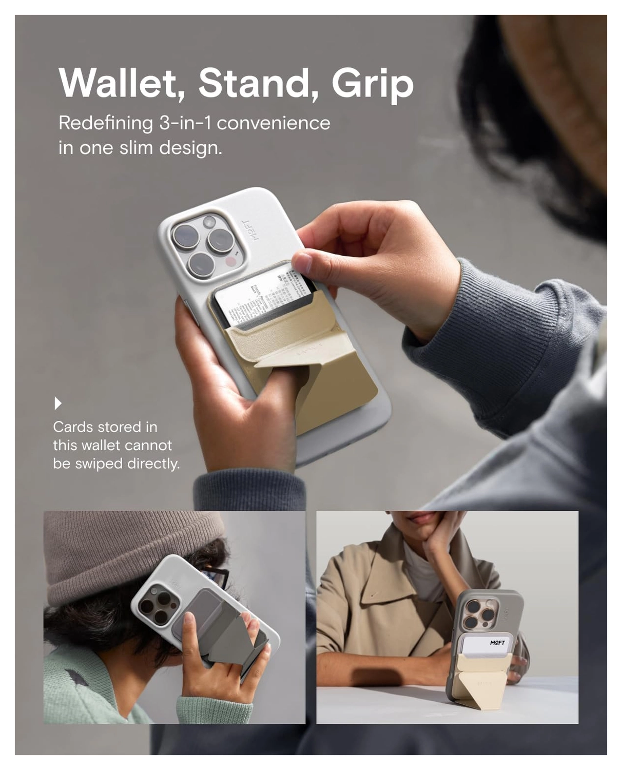 MOFT MOVAS Snap-On MagSafe Kaarthouder Vegan Leer Pasjeshouder Grijs afbeelding 2