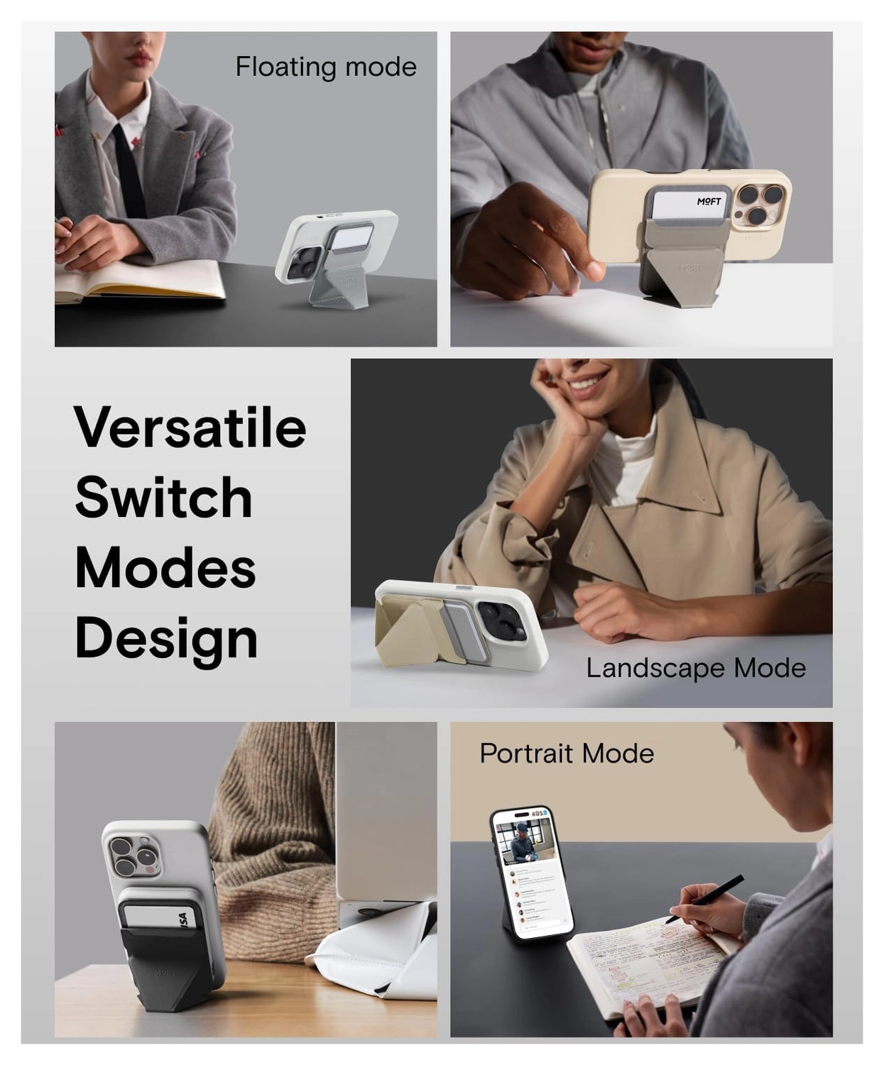 MOFT MOVAS Snap-On MagSafe Kaarthouder Vegan Leer Pasjeshouder Grijs afbeelding 3