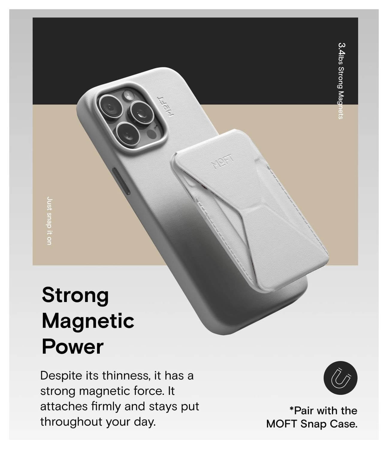MOFT MOVAS Snap-On MagSafe Kaarthouder Vegan Leer Pasjeshouder Grijs afbeelding 4