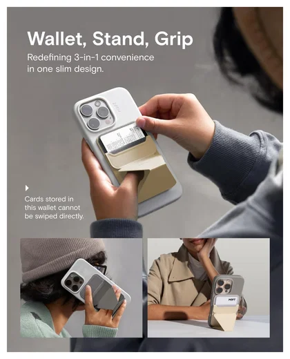 MOFT MOVAS Snap-On MagSafe Kaarthouder Vegan Leer Pasjeshouder Taupe afbeelding 2