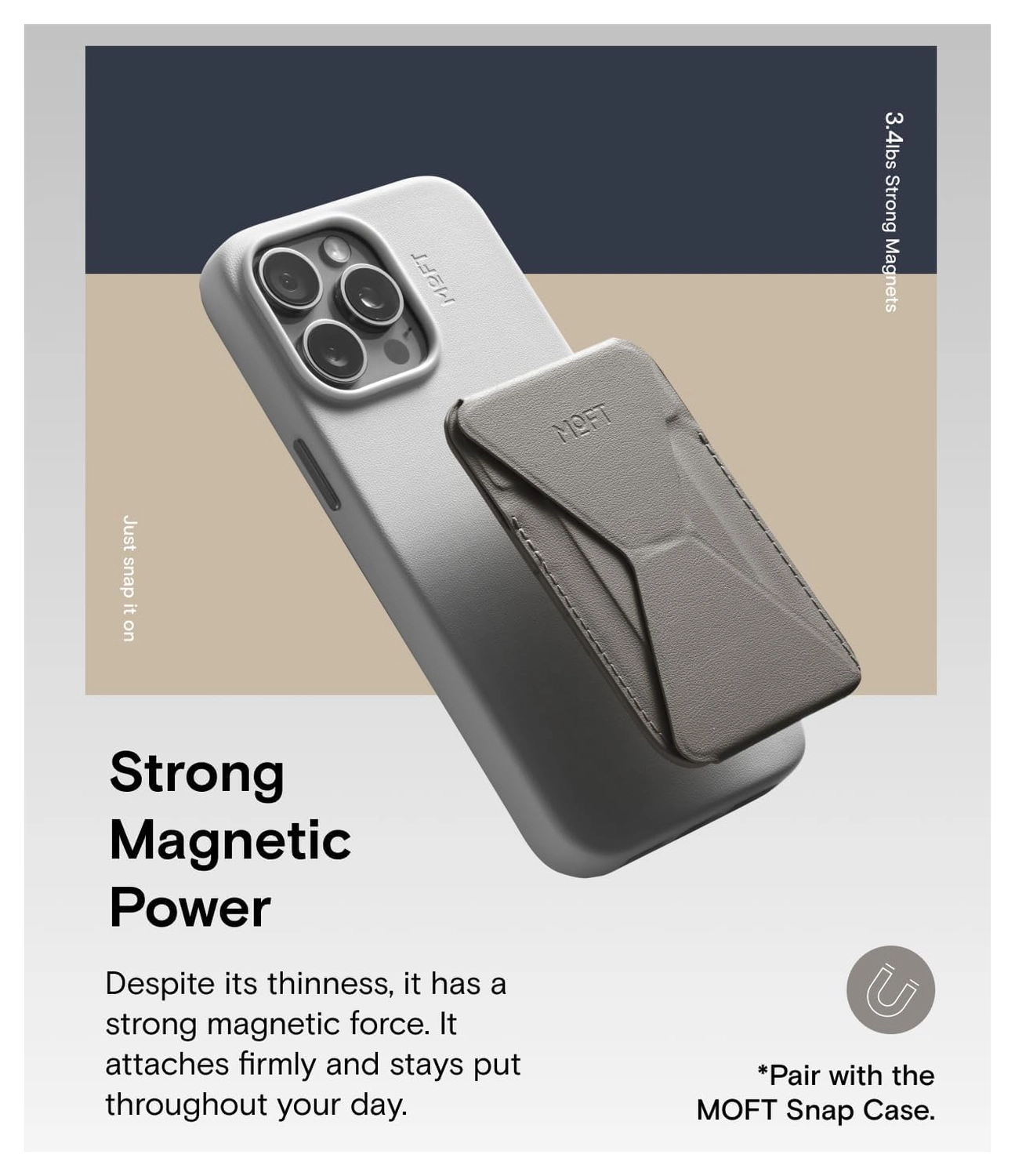MOFT MOVAS Snap-On MagSafe Kaarthouder Vegan Leer Pasjeshouder Taupe afbeelding 4