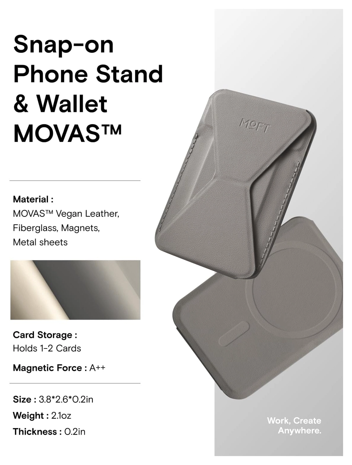 MOFT MOVAS Snap-On MagSafe Kaarthouder Vegan Leer Pasjeshouder Taupe afbeelding 8