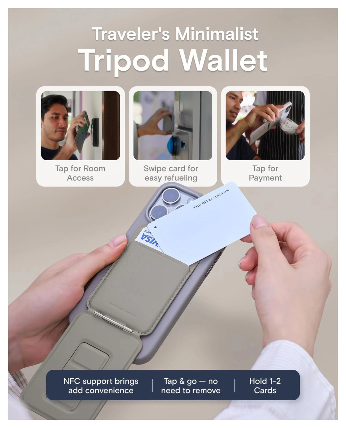 MOFT Tripod Wallet MOVAS MagSafe Kaarthouder met Uitklapbare Standaard Taupe afbeelding 5