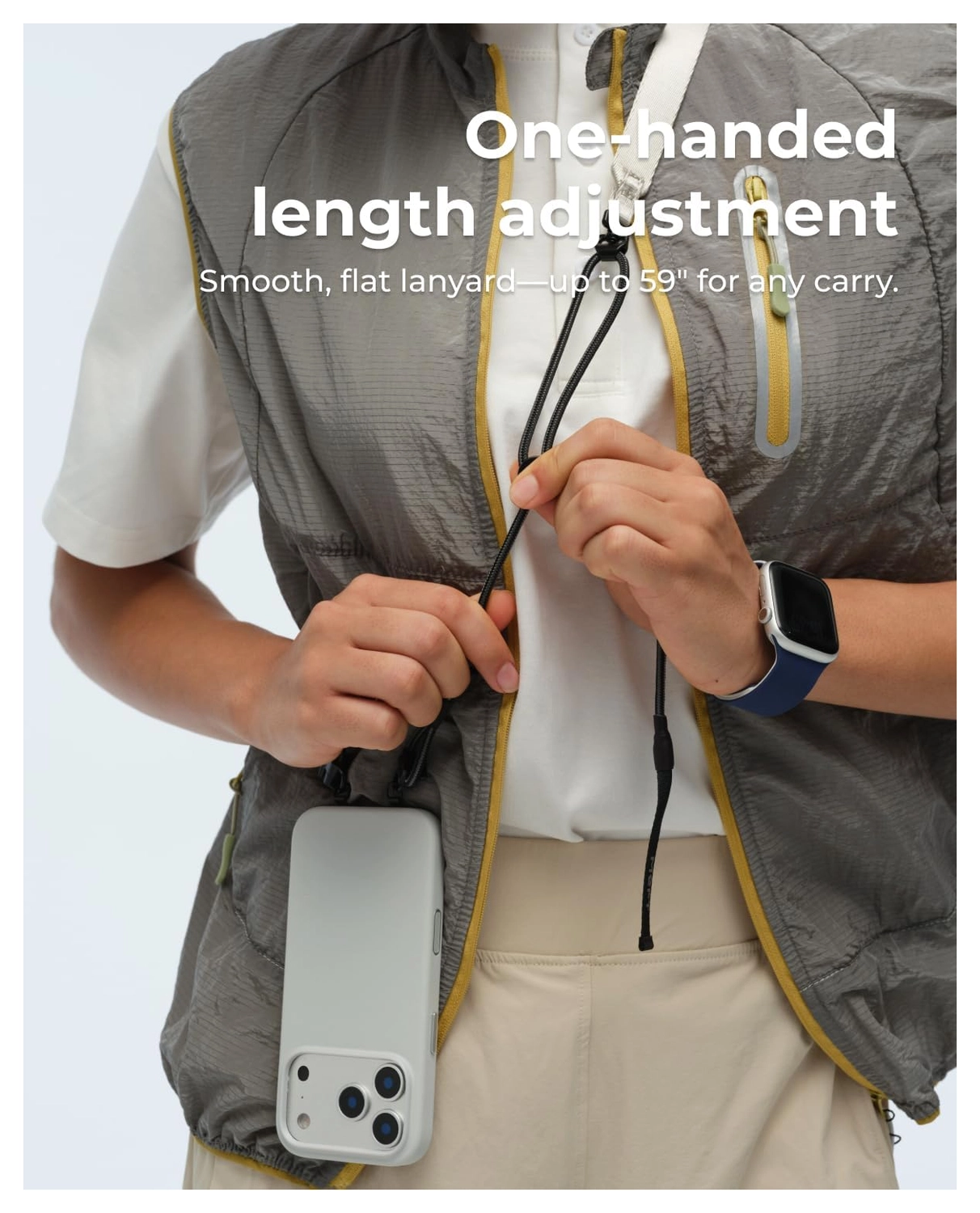 MOFT Universeel Crossbody Telefoonkoord / Telefoonketting Verstelbaar Grijs afbeelding 3