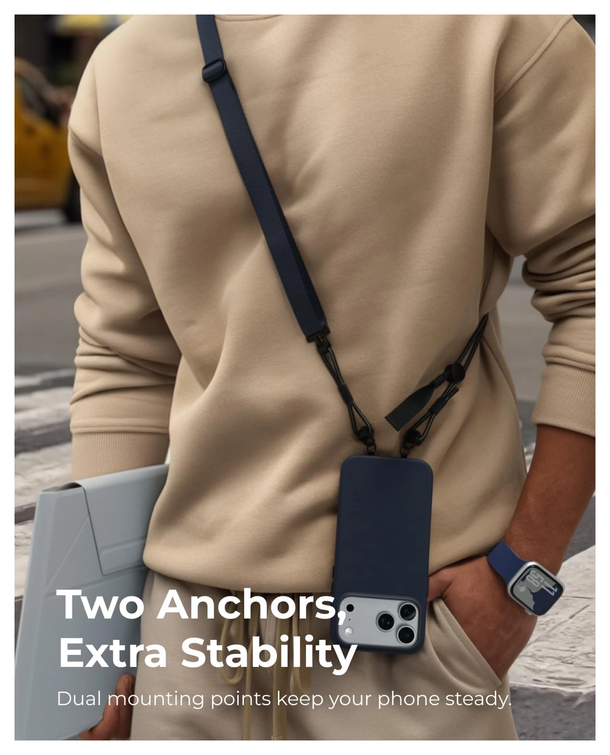 MOFT Universeel Crossbody Telefoonkoord / Telefoonketting Verstelbaar Grijs afbeelding 8