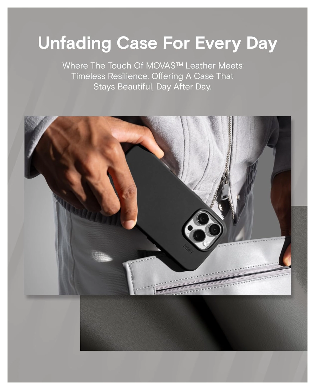 MOFT MOVAS Snap iPhone 16 Hoesje MagSafe Vegan Leer Back Cover Zwart afbeelding 6