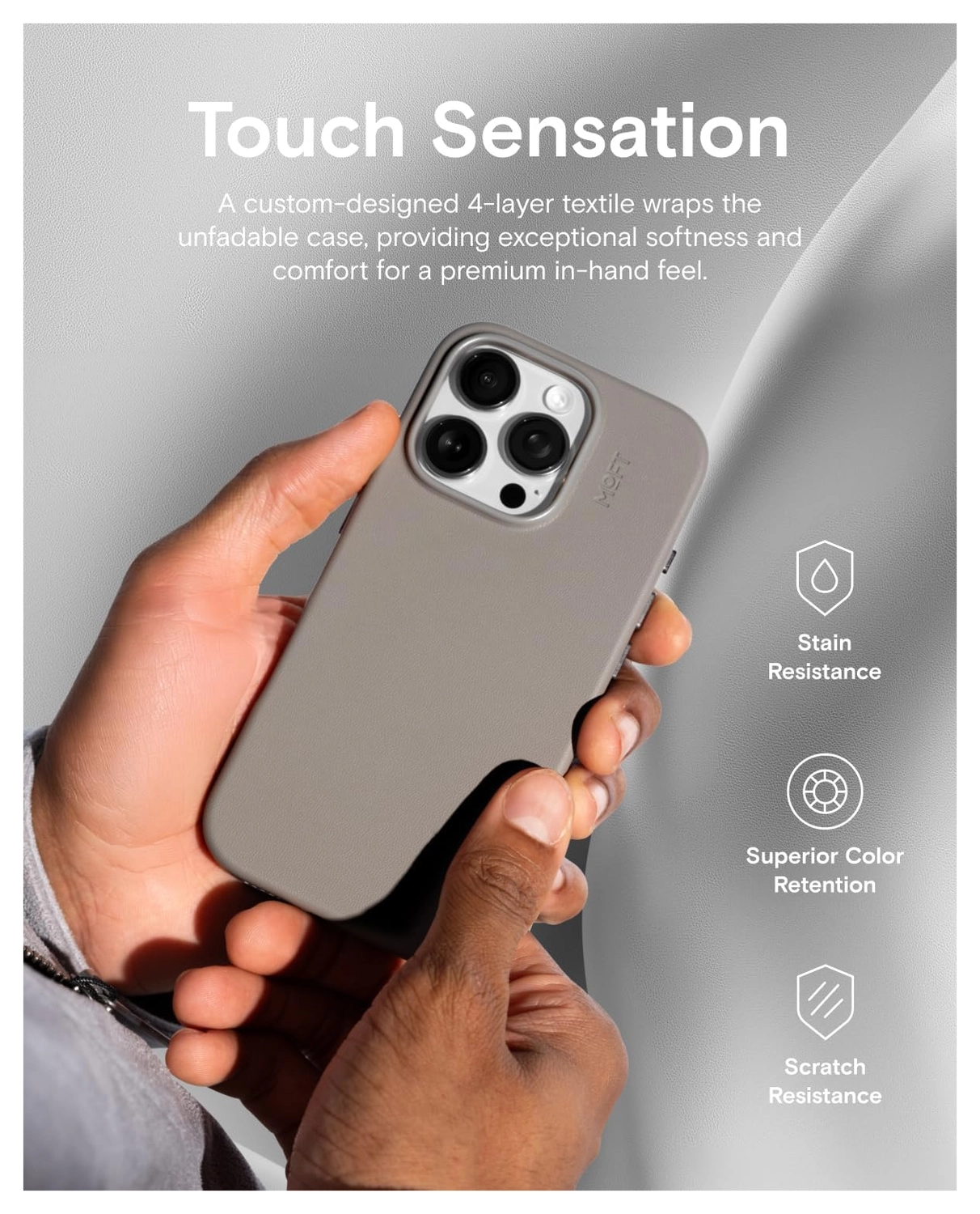 MOFT MOVAS Snap iPhone 16 Pro Hoesje MagSafe Vegan Leer Back Cover Taupe afbeelding 2