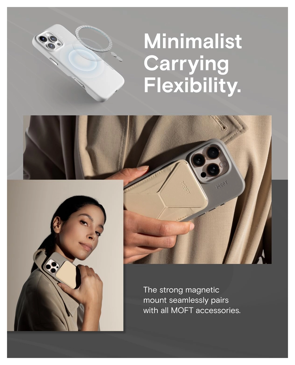 MOFT MOVAS Snap iPhone 16 Pro Hoesje MagSafe Vegan Leer Back Cover Taupe afbeelding 6