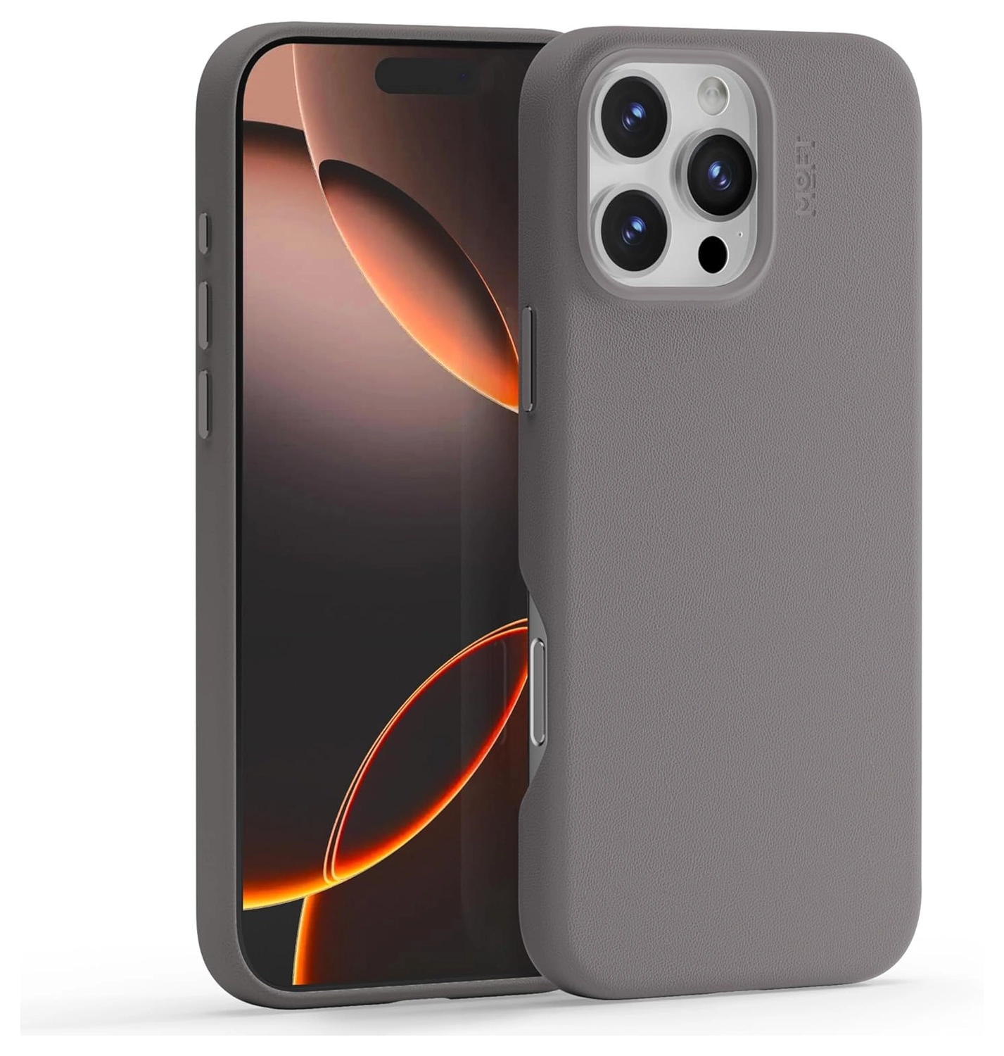 MOFT MOVAS Snap iPhone 16 Pro Max Hoesje MagSafe Vegan Leer Back Cover Taupe afbeelding 1