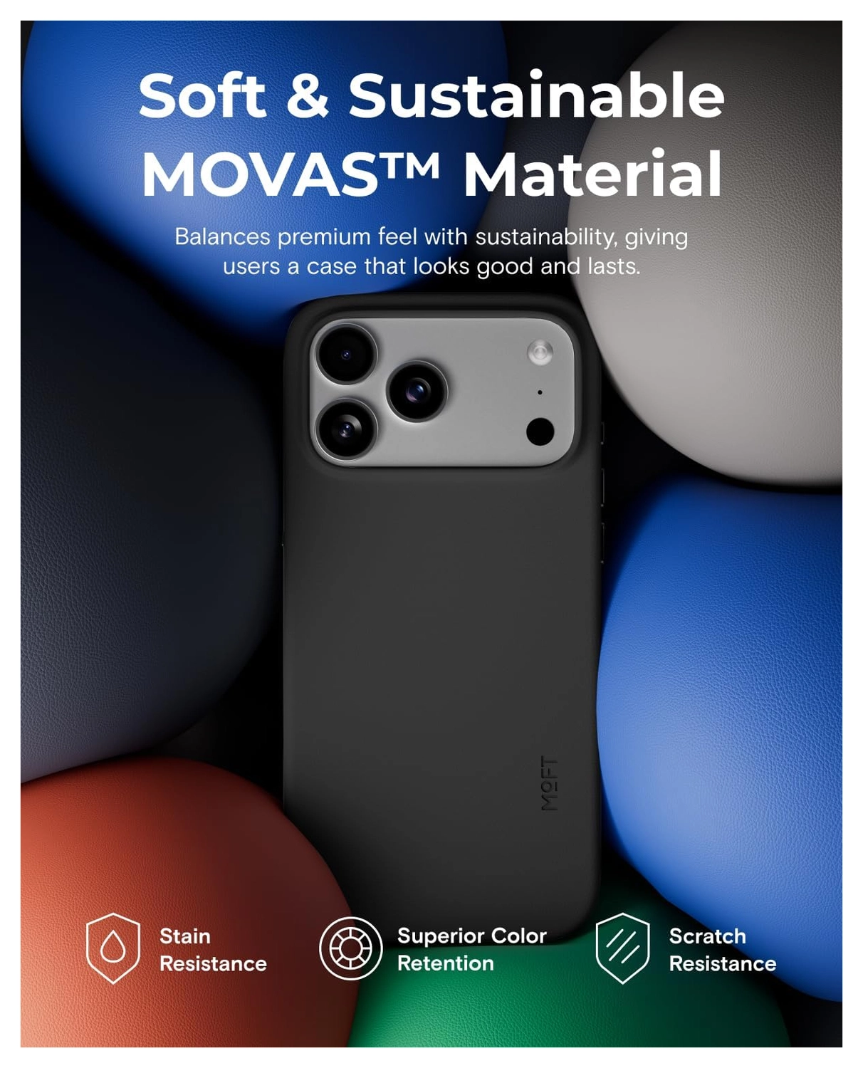 MOFT MOVAS Snap iPhone 17 Hoesje MagSafe Vegan Leer Back Cover Zwart afbeelding 5