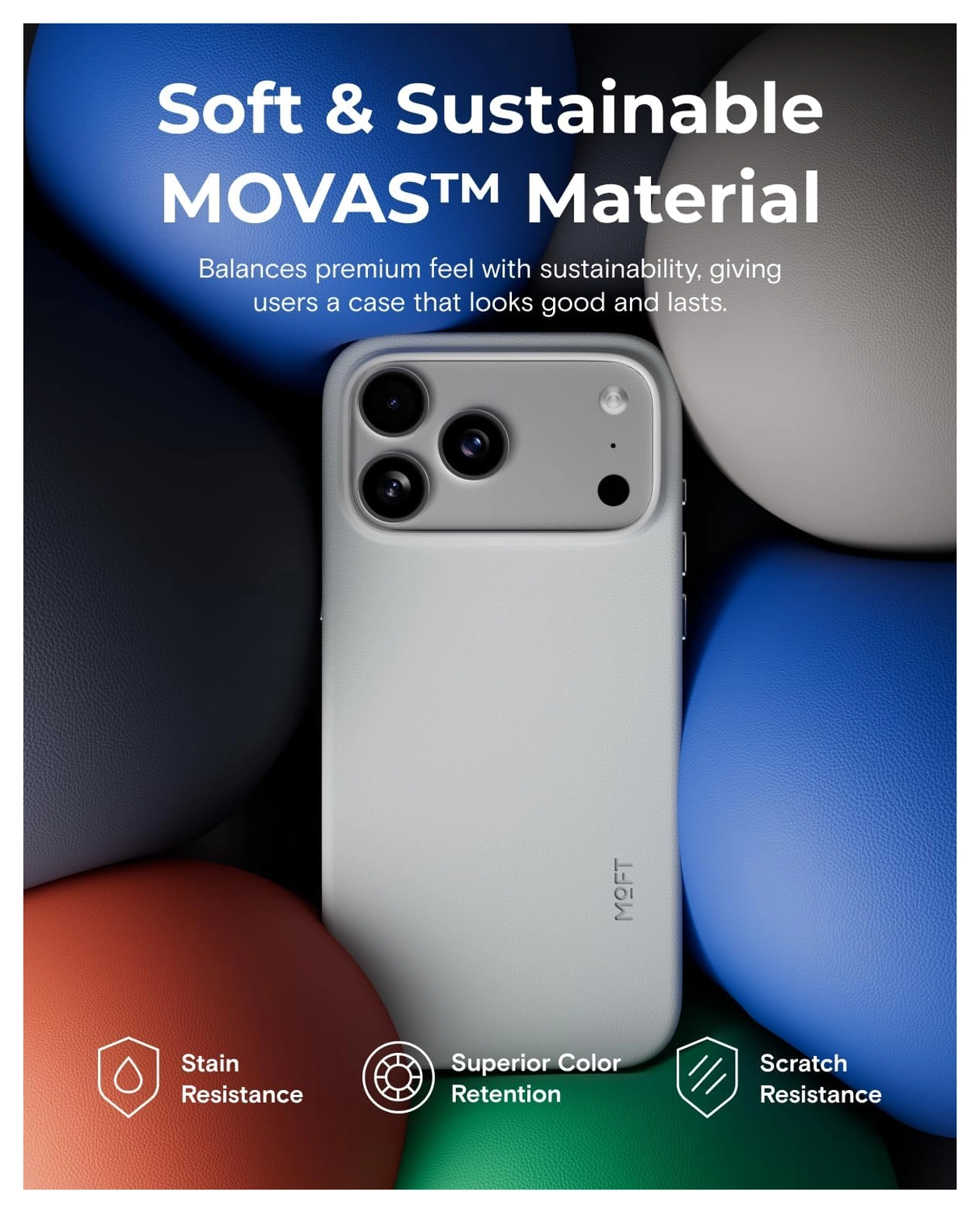 MOFT MOVAS Snap iPhone 17 Pro Hoesje MagSafe Vegan Leer Back Cover Grijs afbeelding 5