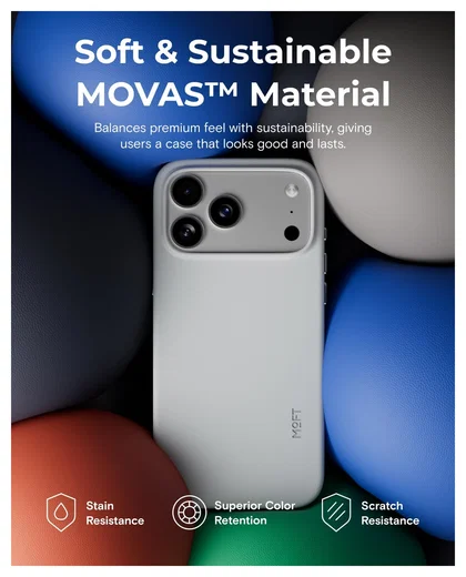 MOFT MOVAS Snap iPhone 17 Pro Hoesje MagSafe Vegan Leer Back Cover Grijs afbeelding 5
