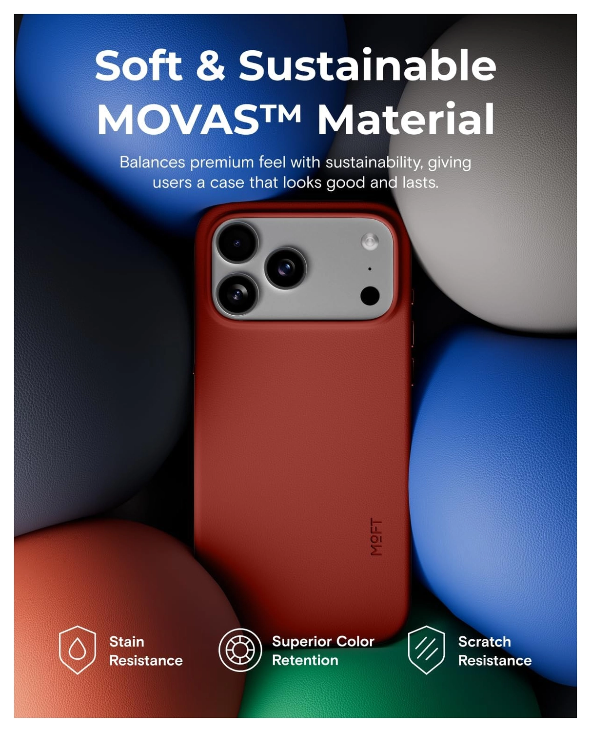 MOFT MOVAS Snap iPhone 17 Pro Hoesje MagSafe Vegan Leer Back Cover Rood afbeelding 5
