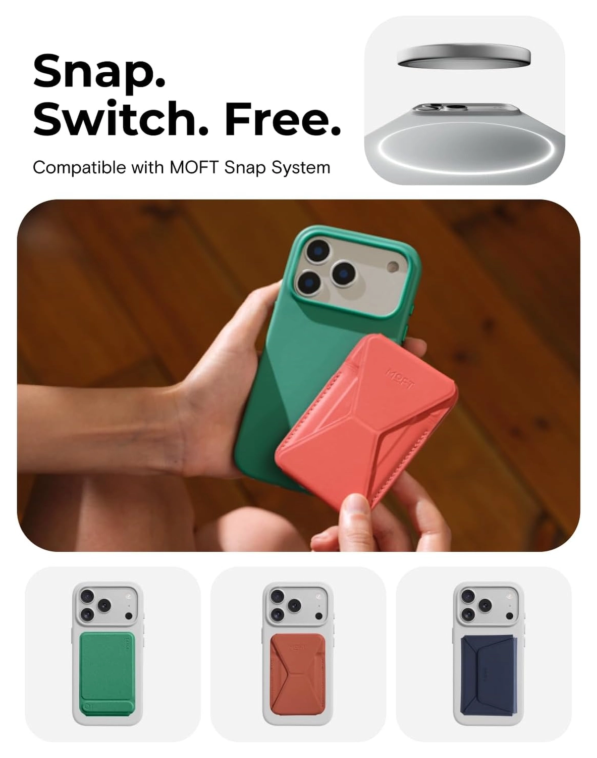 MOFT MOVAS Snap iPhone 17 Pro Hoesje MagSafe Vegan Leer Back Cover Rood afbeelding 9