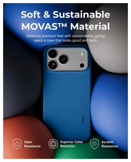 MOFT MOVAS Snap iPhone 17 Pro Hoesje MagSafe Vegan Leer Back Cover Blauw afbeelding 5