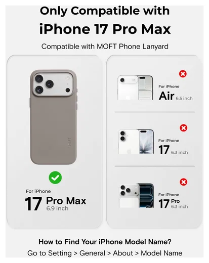 MOFT MOVAS Snap iPhone 17 Pro Max Hoesje MagSafe Leer Back Cover Taupe afbeelding 4