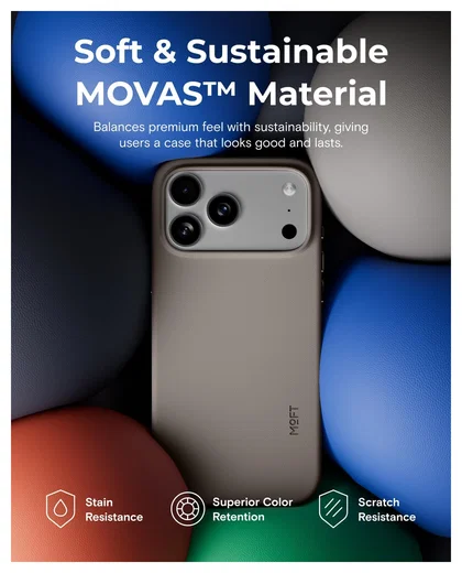MOFT MOVAS Snap iPhone 17 Pro Max Hoesje MagSafe Leer Back Cover Taupe afbeelding 5