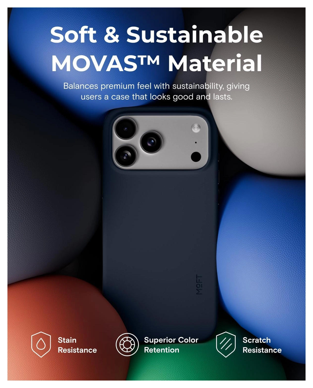 MOFT MOVAS Snap iPhone 17 Pro Max Hoesje MagSafe Leer Back Cover Navy afbeelding 5
