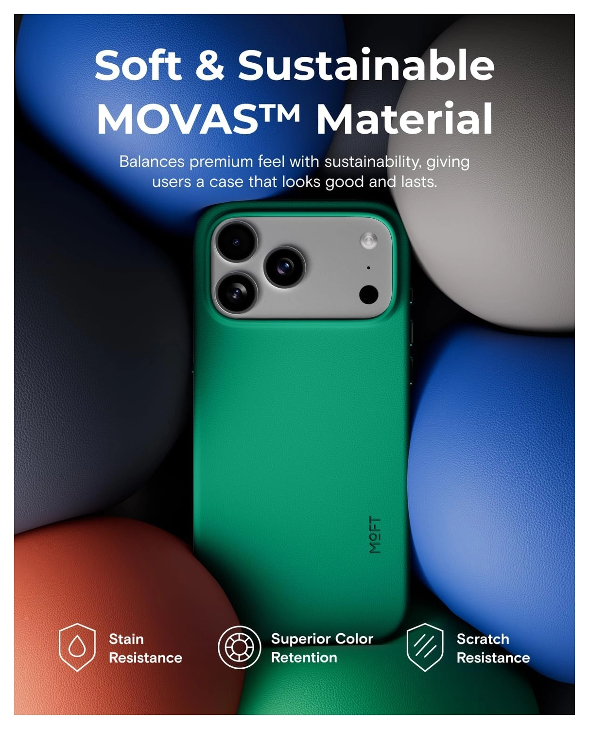 MOFT MOVAS Snap iPhone 17 Pro Max Hoesje MagSafe Leer Back Cover Groen afbeelding 5