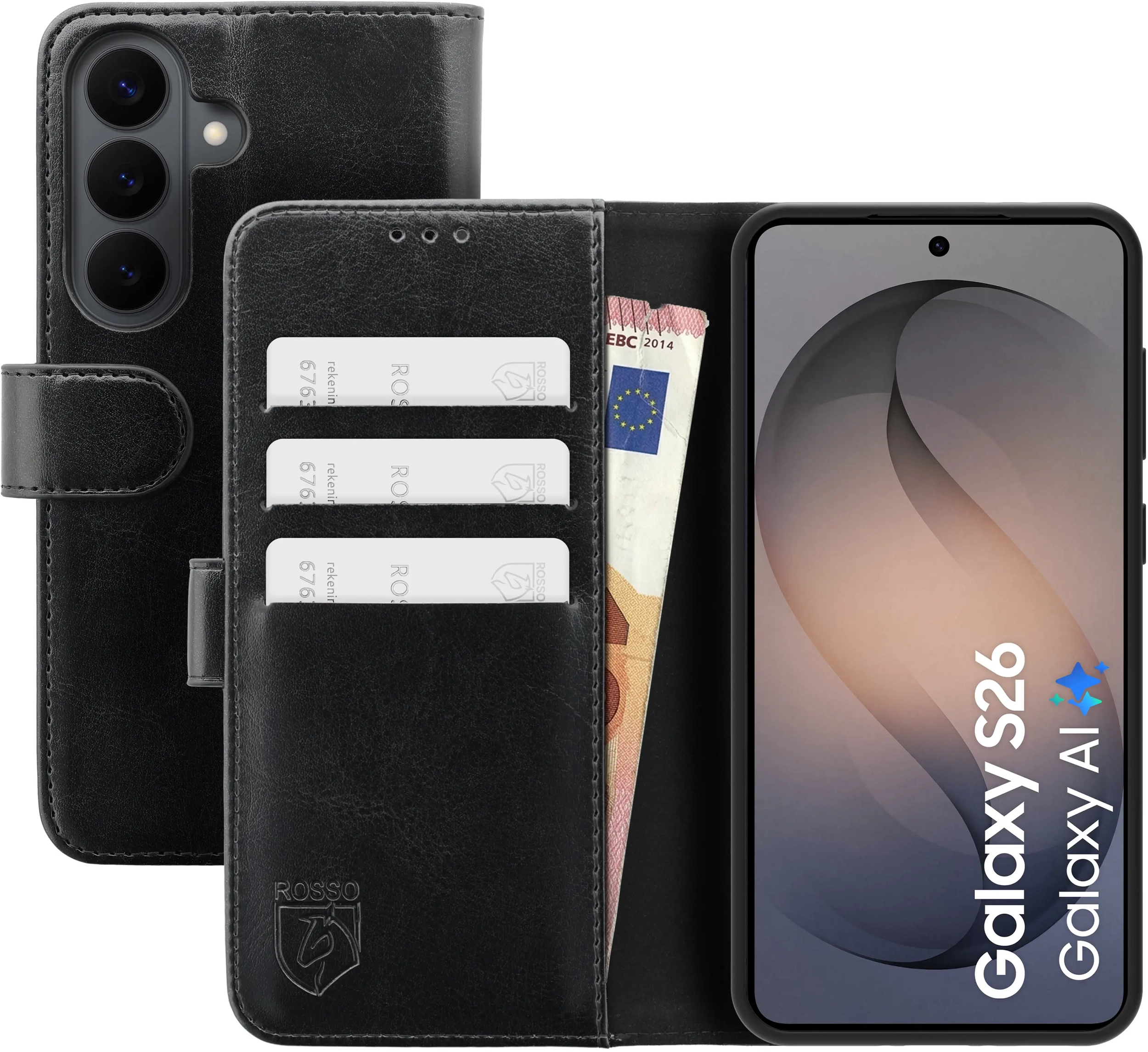 Rosso Element Samsung Galaxy S26 Hoesje Book Case Wallet Zwart afbeelding 1