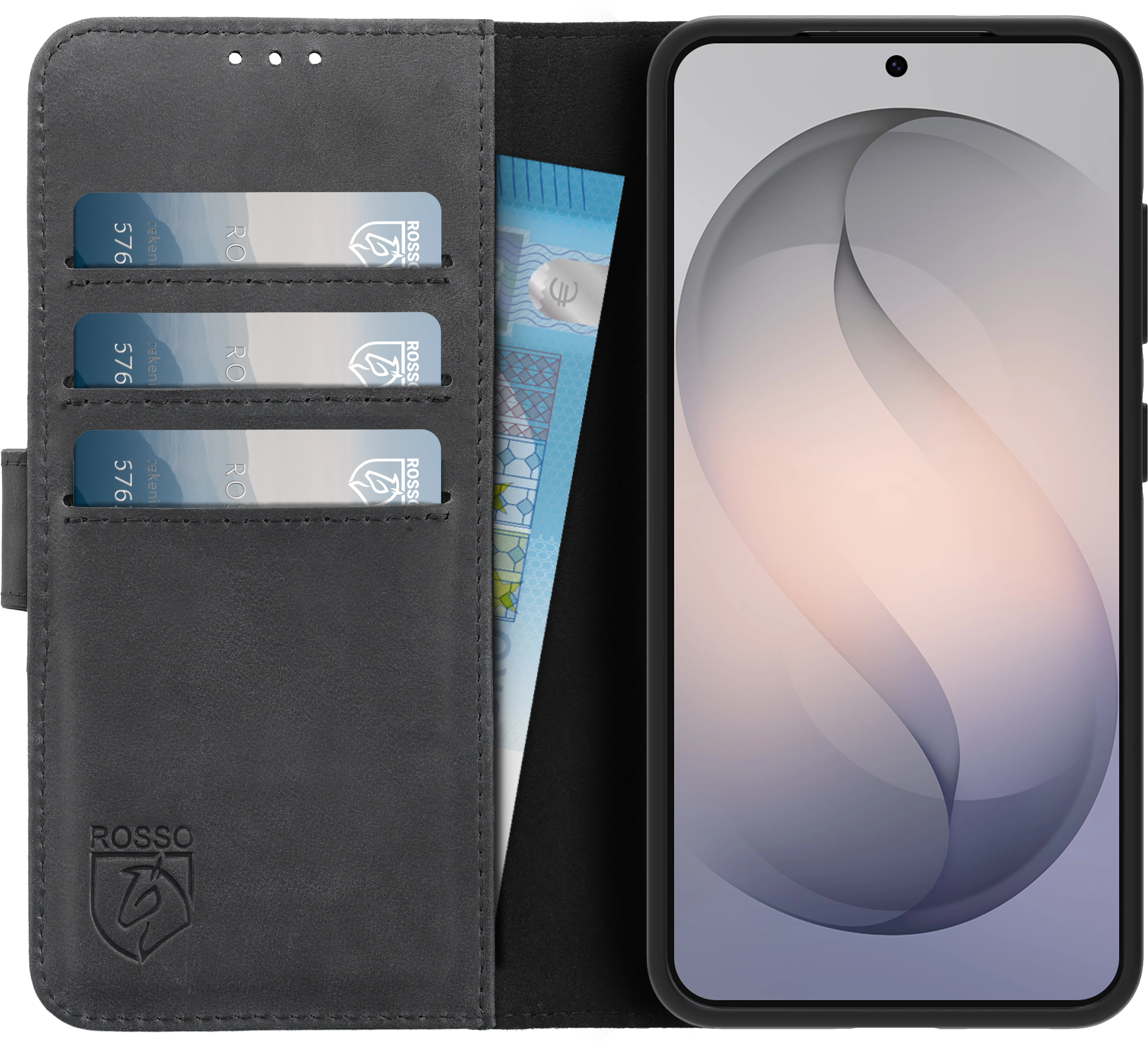 Rosso Deluxe Samsung Galaxy S26 Hoesje Echt Leer Book Case Zwart afbeelding 1