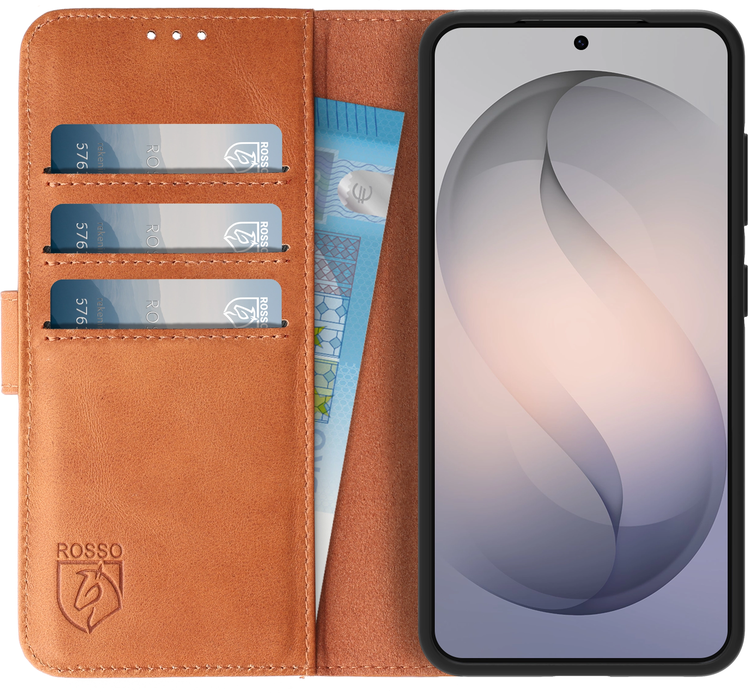 Rosso Deluxe Samsung Galaxy S26 Hoesje Echt Leer Book Case Bruin afbeelding 1