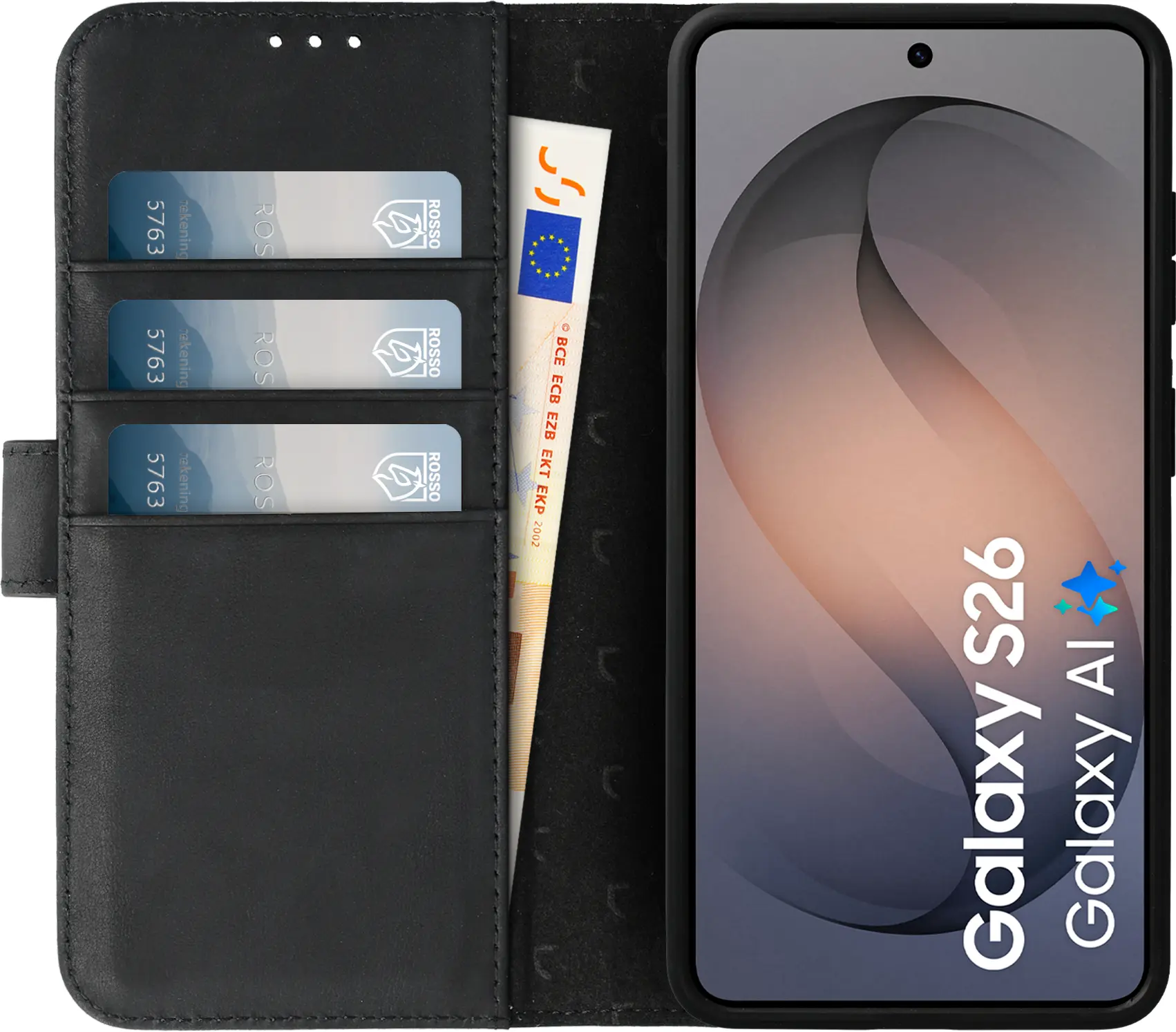 Rosso Elite Samsung Galaxy S26 Hoesje met MagSafe Book Case Echt Leer Zwart afbeelding 2