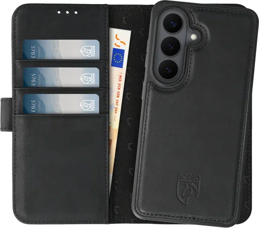 Rosso Elite Samsung Galaxy S26 Hoesje met MagSafe Book Case Echt Leer Zwart afbeelding 1