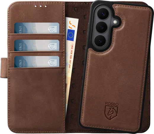 Rosso Elite Samsung Galaxy S26 Hoesje met MagSafe Book Case Echt Leer Bruin afbeelding 1