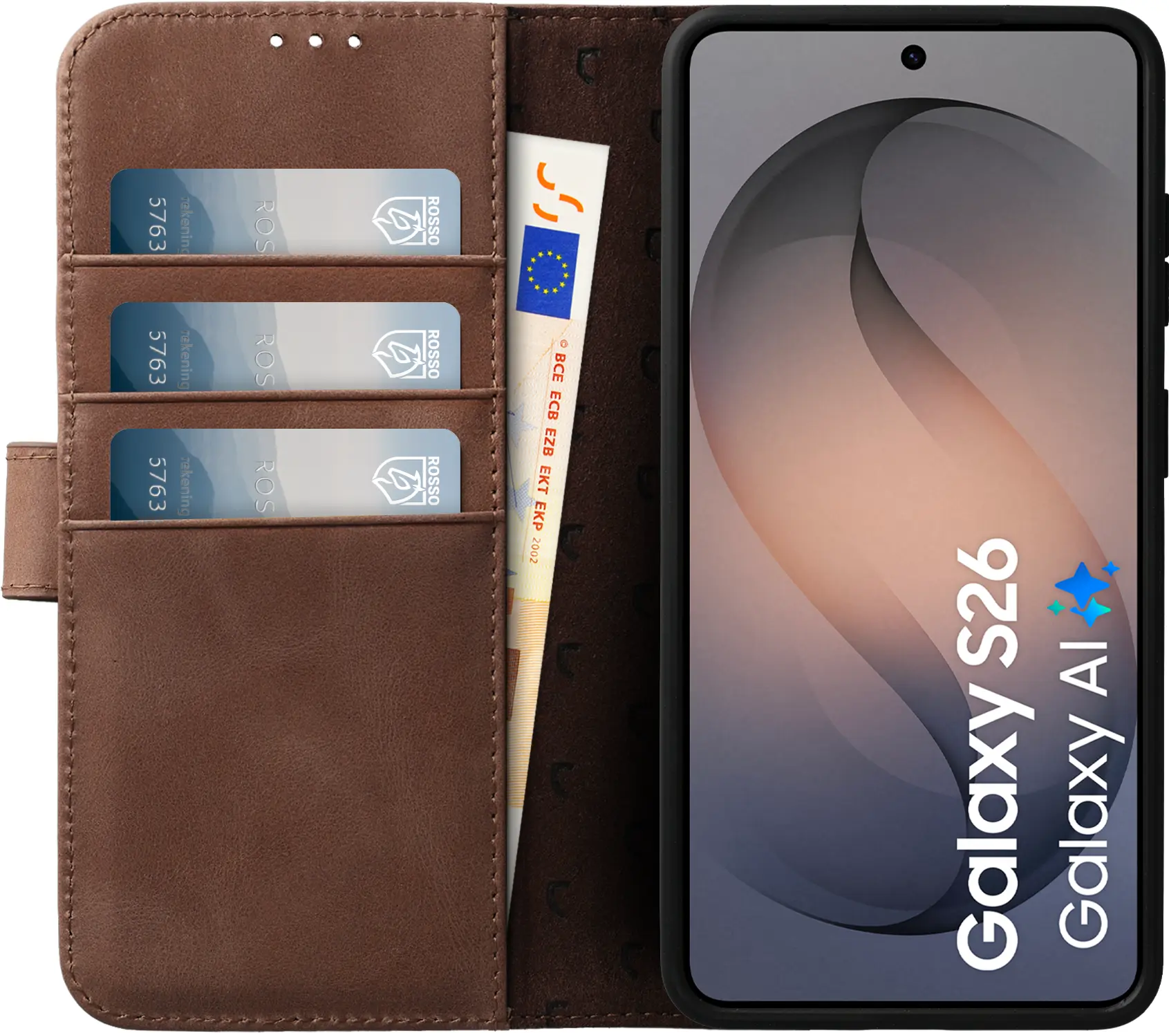 Rosso Elite Samsung Galaxy S26 Hoesje met MagSafe Book Case Echt Leer Bruin afbeelding 2