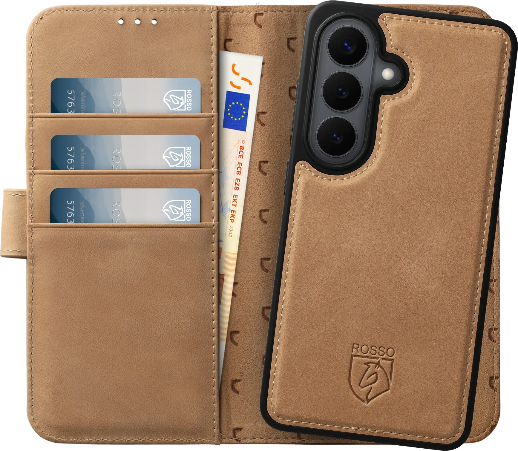 Rosso Elite Samsung Galaxy S26 Hoesje met MagSafe Book Case Echt Leer Lichtbruin afbeelding 1