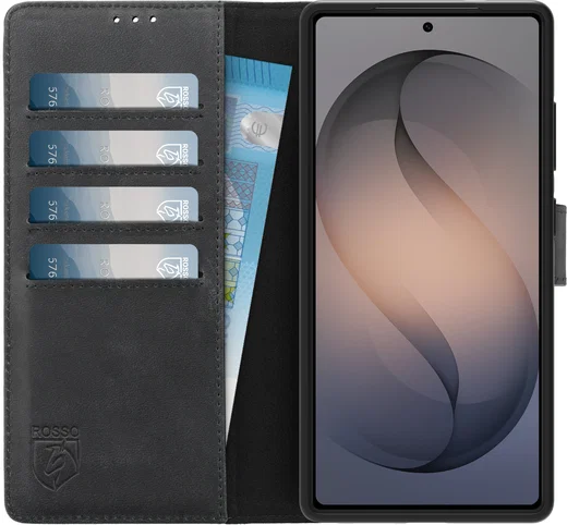 Rosso Deluxe Samsung Galaxy S26 Ultra Hoesje Echt Leer Book Case Zwart afbeelding 1