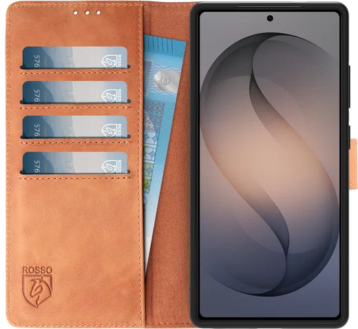 Rosso Deluxe Samsung Galaxy S26 Ultra Hoesje Echt Leer Book Case Bruin afbeelding 1
