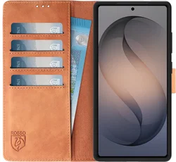 Rosso Deluxe Samsung Galaxy S26 Ultra Hoesje Echt Leer Book Case Bruin afbeelding