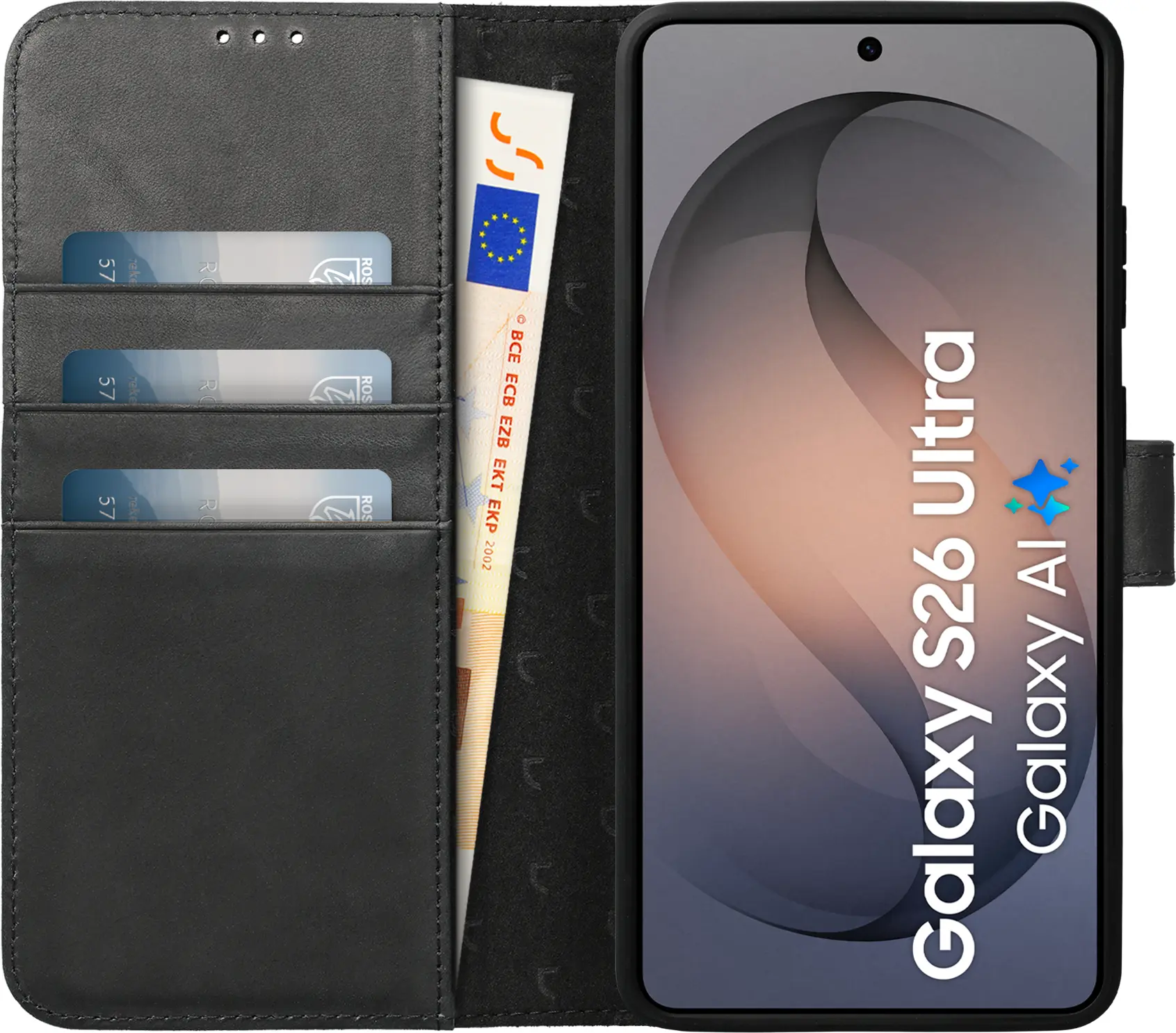 Rosso Elite Samsung S26 Ultra Hoesje met MagSafe Book Case Echt Leer Zwart afbeelding 2