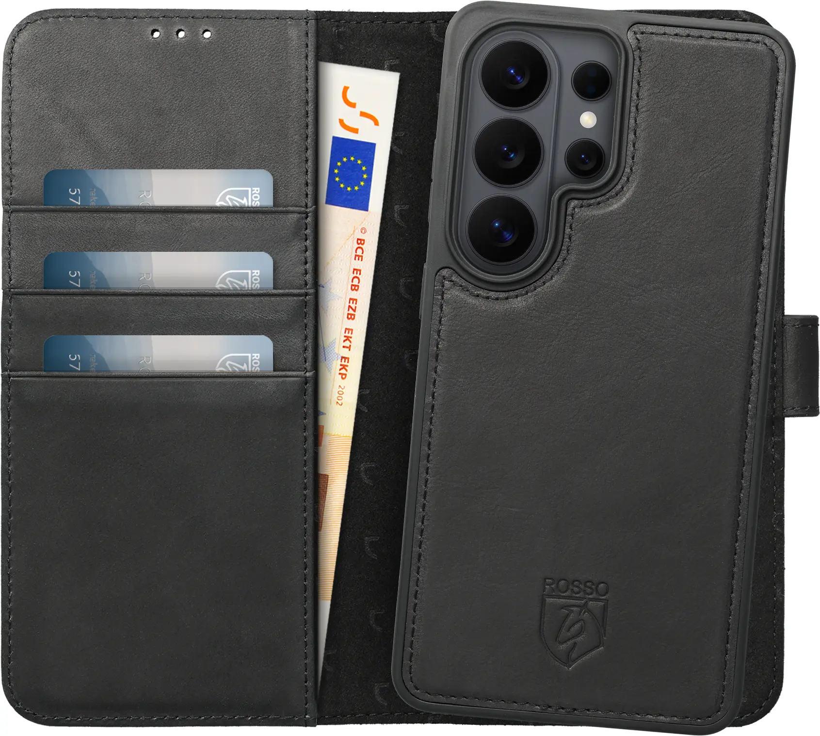 Rosso Elite Samsung S26 Ultra Hoesje met MagSafe Book Case Echt Leer Zwart afbeelding 1