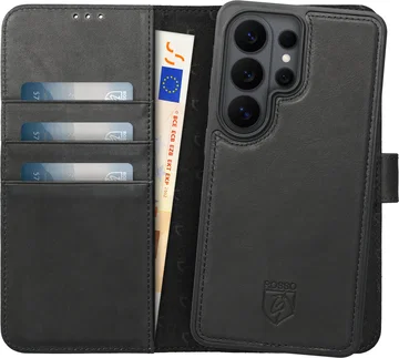 Rosso Elite Samsung S26 Ultra Hoesje met MagSafe Book Case Echt Leer Zwart