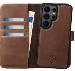 Rosso Elite Samsung S26 Ultra Hoesje met MagSafe Book Case Echt Leer Bruin afbeelding