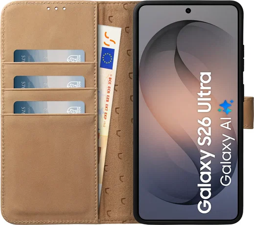 Rosso Elite Samsung S26 Ultra Hoesje met MagSafe Book Case Echt Leer Lichtbruin afbeelding 2
