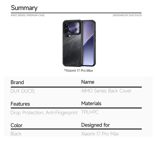 Dux Ducis Aimo Xiaomi 17 Pro Max Hoesje Back Cover Zwart afbeelding 8