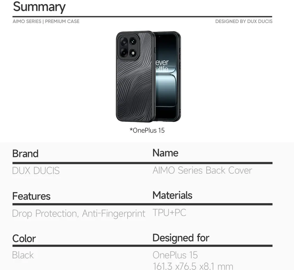 Dux Ducis Aimo OnePlus 15 Hoesje Back Cover Zwart afbeelding 9